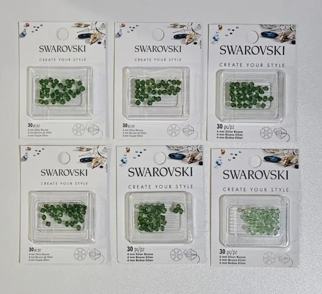 Lot of 6 Packs of Swarovski Crystals 4mm Xilion Bicone Beads ~ Green ~ NEW