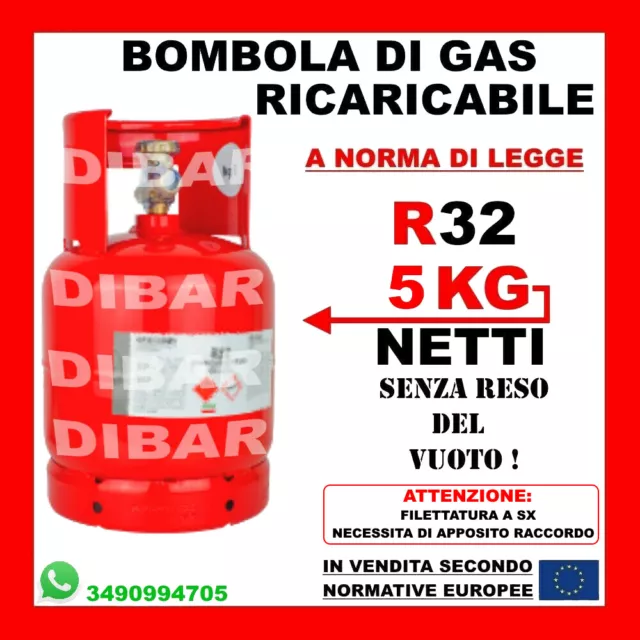 Bombola Di Gas Refrigerante R32 Da 5Kg Ricaricabile Senza Reso Del Vuoto