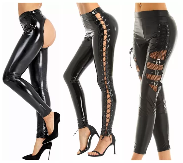 LEATHER LOOK LEGGINGS Trousers H And M Stretch Pants New Womens Black  Skinny Pu $6.26 - PicClick
