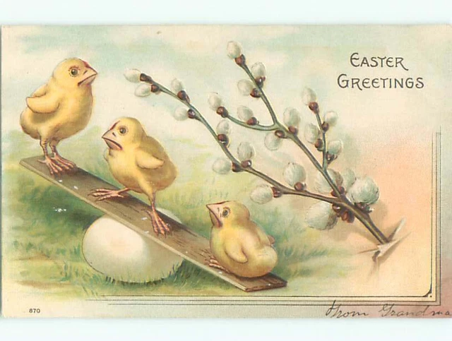 Pre-Linen easter CHICKS ON EGG TEETER TOTTER k2904