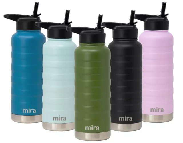 MIRA 32 oz Ridge Stainless Steel Vacuum Insulated Ridge Water Bottle, Straw Lid