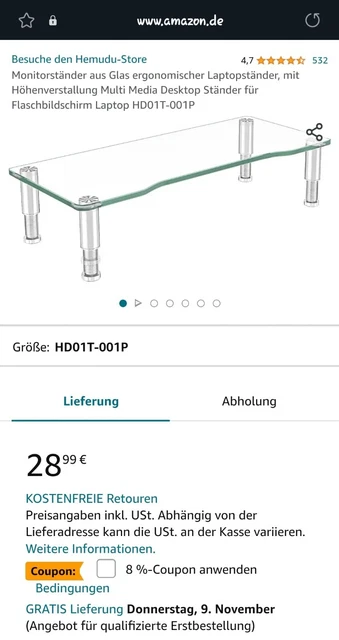 Monitortisch aus Glas