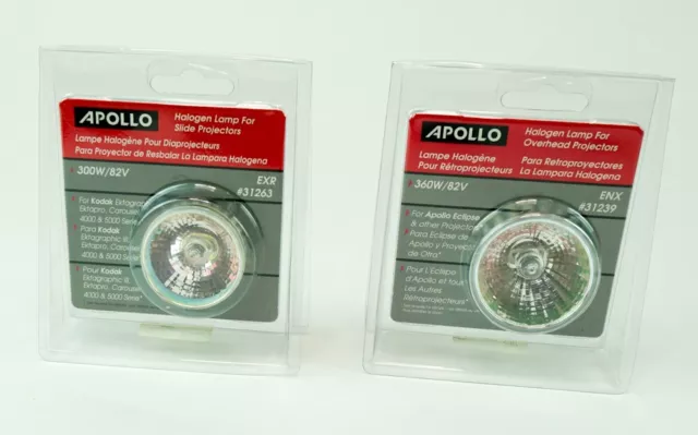 Apollo Halogen Lamps for Slide or Overhead Projectors EXR 31263 and 31239