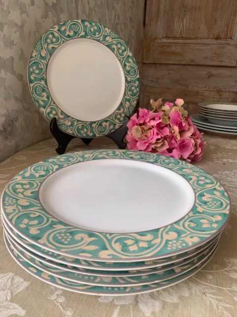 French vintage 6 assiettes rares Pavillon Vert Grès Véritable 