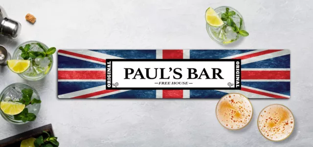 Personalised Bar Runner Mat - Union Jack Flag Home Bar mat  bar beer mat L708