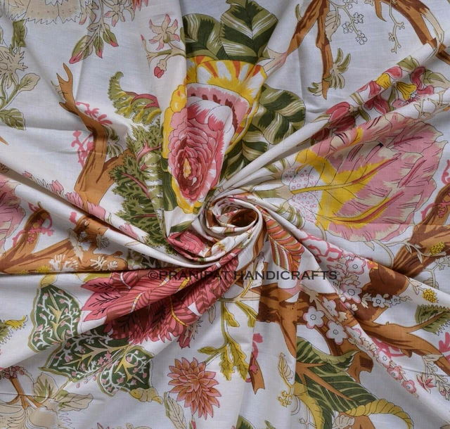 Indien Rose Fleur Coton Imprimé de Luxe Blanc Doux Robe Faisant Tissu Par Yard