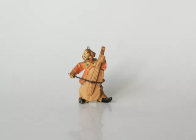 Miniatura legno clown pendente pagliaccio suono violoncello dipinto a mano