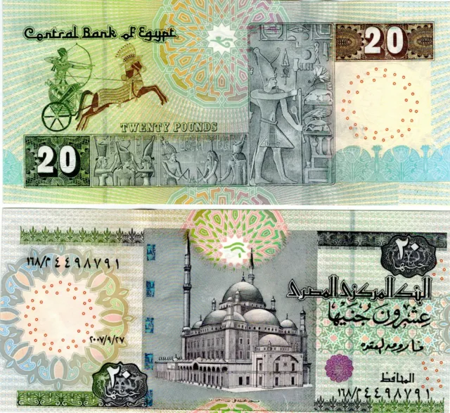 2007 Egypt 20 Pounds Uncirculated Crisp Egyptian Note