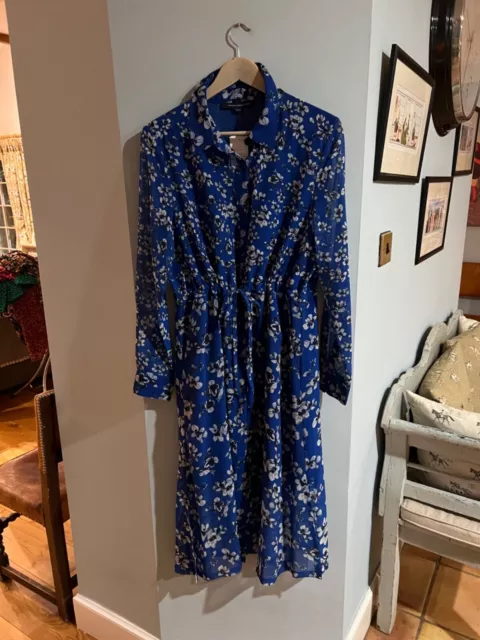 French Connection Blue Fio Drape Midi Shirt Dress, size 16