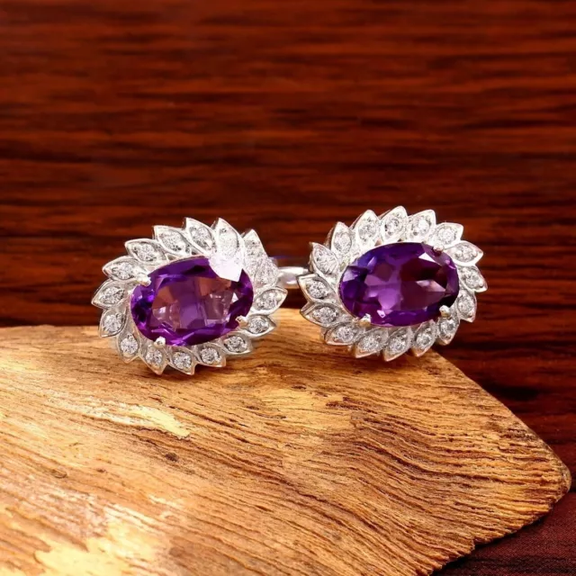 Natural Purple Amethyst Gemstone 925 Sterling Silver Designer Cuff Links
