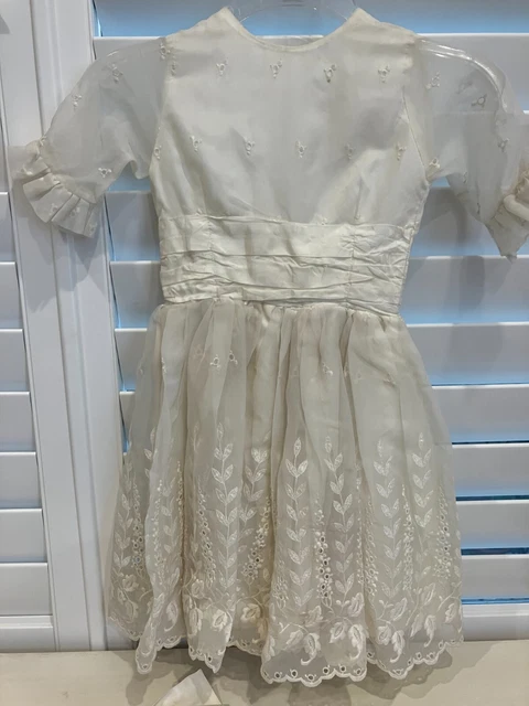 Vintage 1960'S Handmade Gorgeous Cream Lace, Embroidered & Satin Dress - Size 7