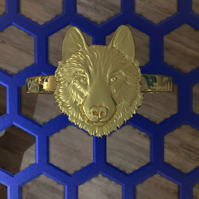 Solid 10K Yellow Gold Polished Wolf Ring