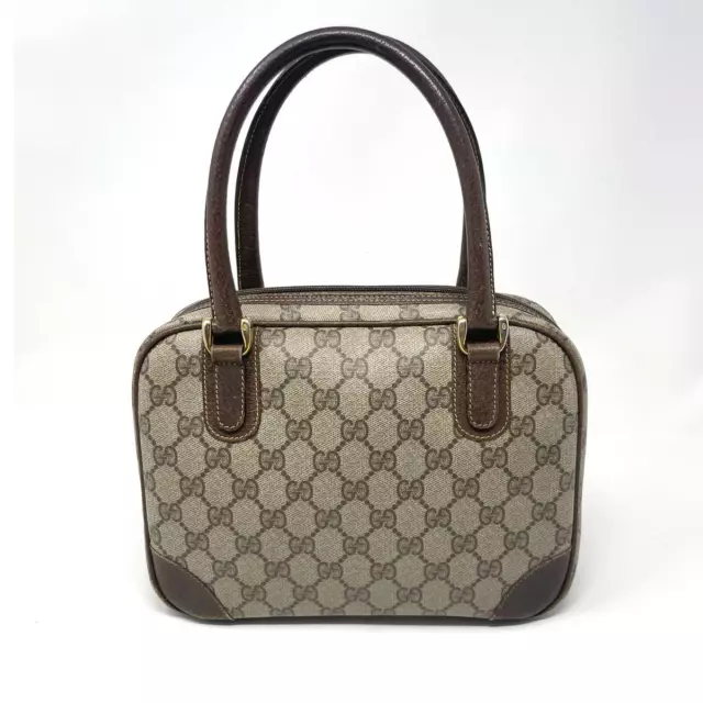 Gucci Vintage GG Monogram Supreme Bowler Handbag Canvas Leather Beige Brown 3