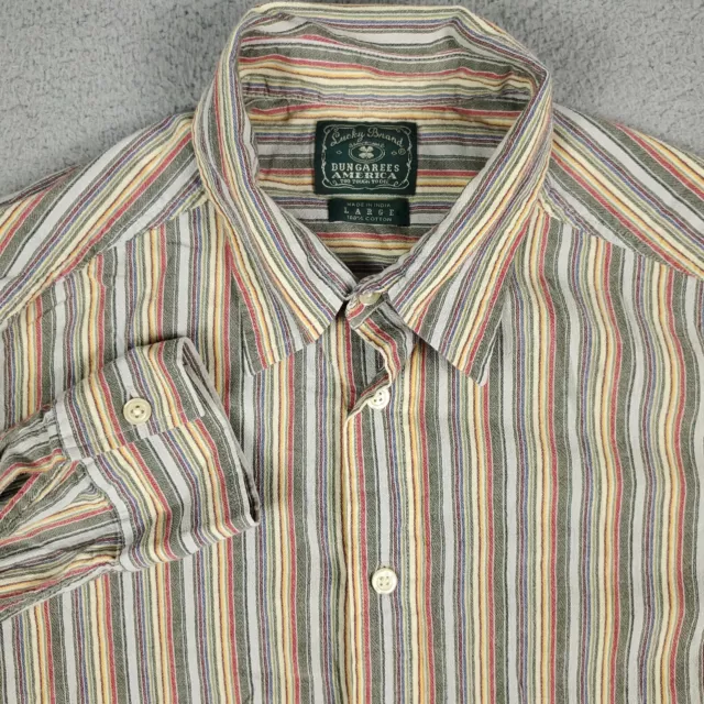 Lucky Brand Beige Striped Men's Long Sleeve Button Up Shirt Size Large