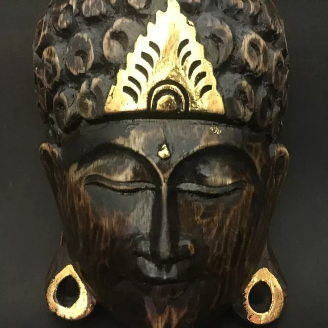 Buddha Face Wooden Mask Hand Carved Art Sculpture Wall Hanging Home Decoration