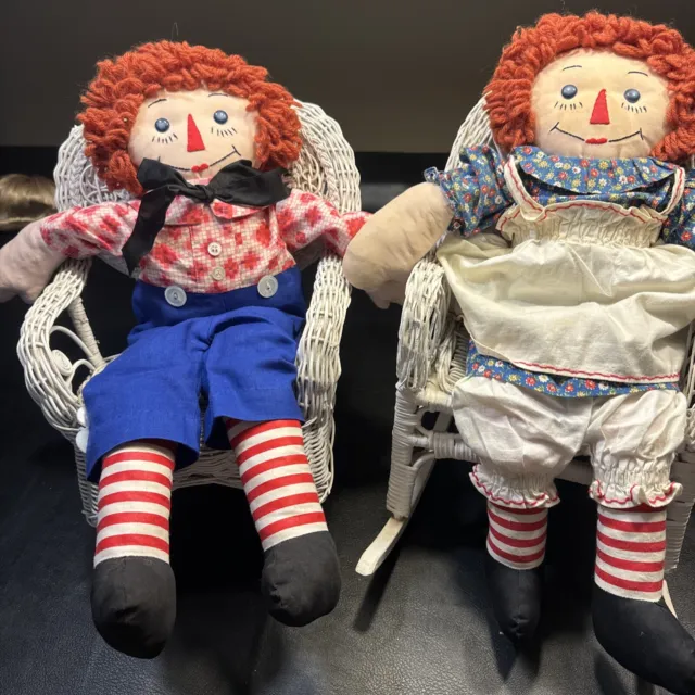 Raggedy Ann and Andy Handmade Large Plush Dolls 19" tall