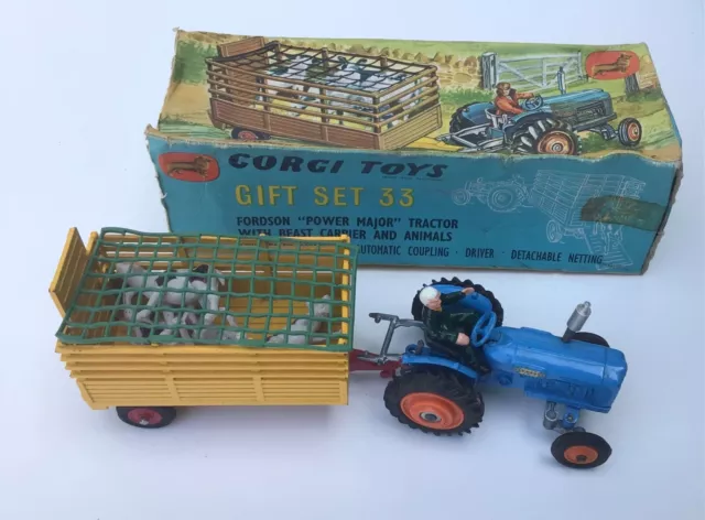 Vintage Corgi Gift Set 33 Fordson Power Major Tractor Beast Carrier (Calves) Box