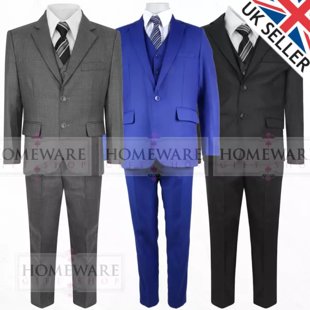 Boys Kids 4 Piece Wedding Suit Party Page Boy Designer Tailored Fit 1-15 Yrs New