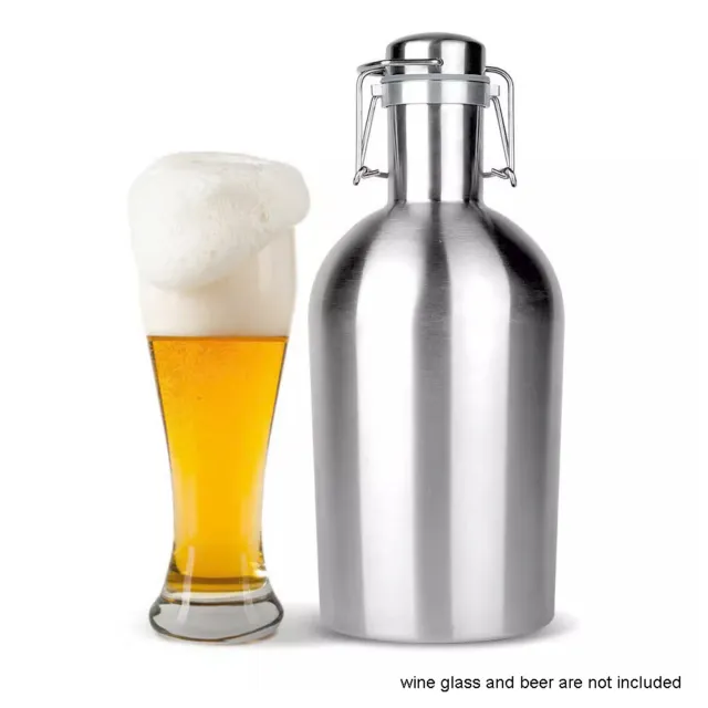 Double Layers Stainless Steel 2L/64oz Beer Keg Growler Bottle Thermos Flask