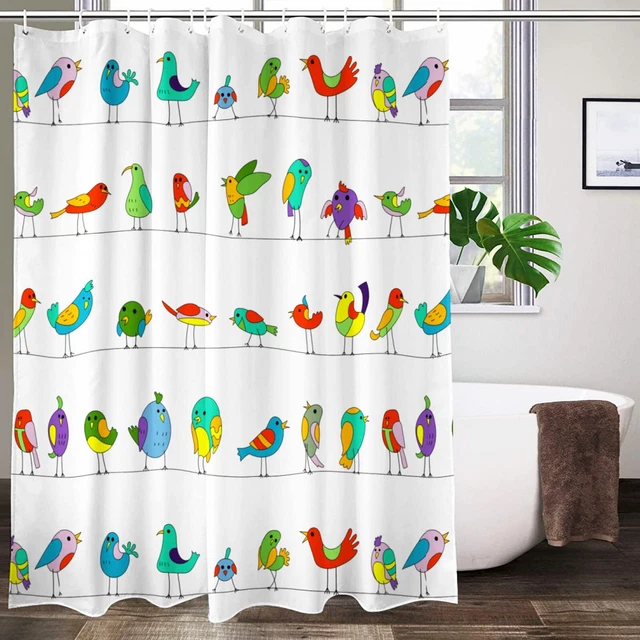Cute Bird Shower Curtain with Colorful Birds Washable Waterproof