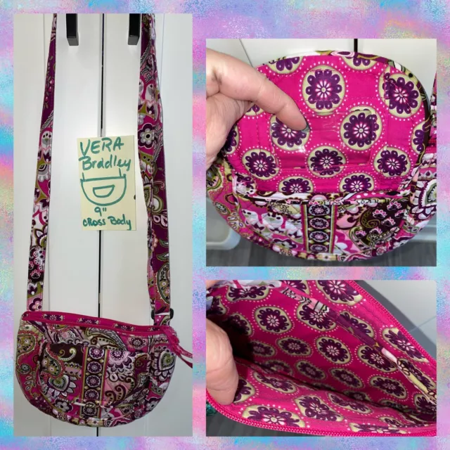Vera Bradley Crossbody 9” Purse Dark Pink Paisley Unique Shape Hand Bag