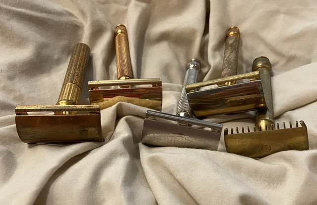 Lot of 5 Vintage Gillette Safety Razors Open Comb Ball Ends Tech