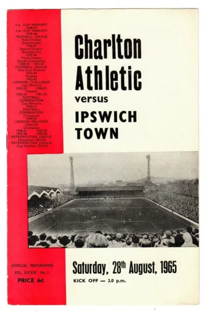 Charlton Athletic v Ipswich Town - 1965-66 Division Two - Football Programme