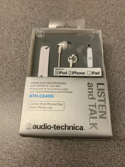 Casque auriculaire interne Audio-Technica ATH-CK400i avec micro et contrôle du volume blanc