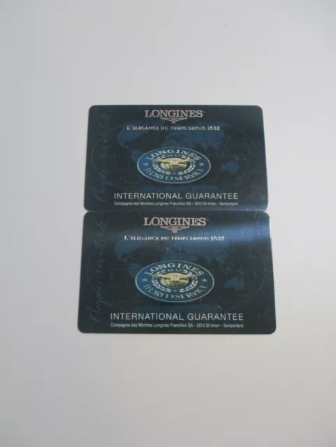 Two (2) Open/Blank LONGINES Watch International Guaranty Service Warrantee Cards