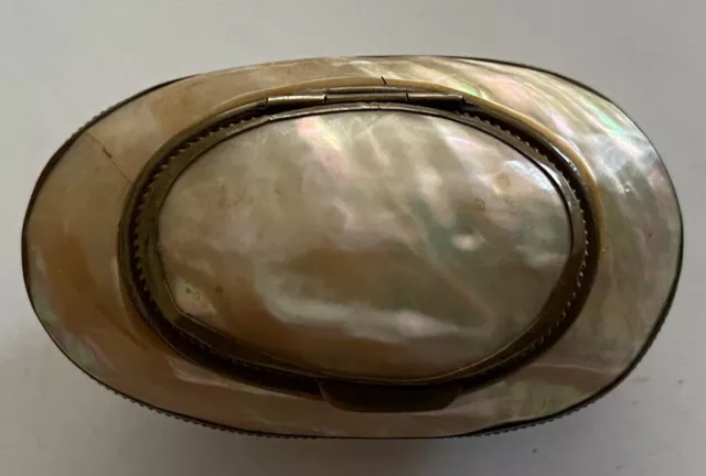 Vintage Shell and Brass Small Pill Box