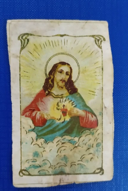 1800 Raro Santino Cromolito  Sacro Cuore di Gesù