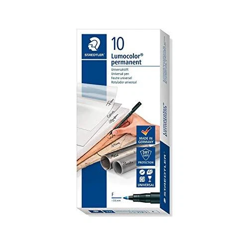 318-3 Lumocolor Universal Permanent Fine Pens - Blue, Pack of 10, box of 10 (...