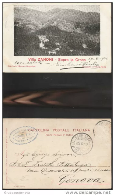 1178) Genova Prato Sopra La Croce Panorama Villa Zanoni Viaggiata 1910 Rara Molt