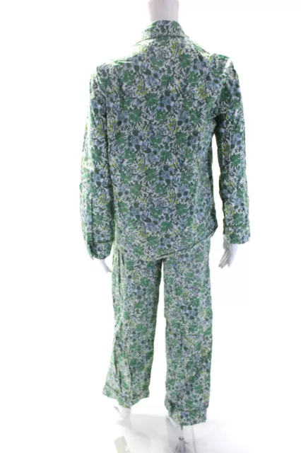 J Crew Womens Long Sleeve Floral Poplin Button Up Pajamas Set Green White Small 3