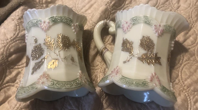 Antique Northwood Cream and Sugar, Chrysanthemum, Custer ware milk glass