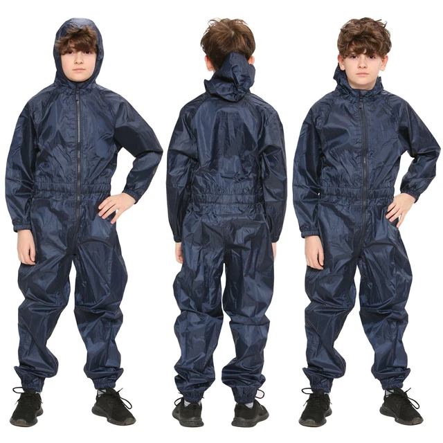 GIRLS BOYS RAINCOAT Kids Navy Puddle Suit All in One Waterproof Hooded