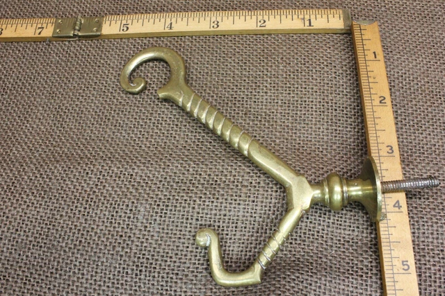 Old Hall Mirror Coat Hook Antique Brass Fancy Vintage Tarnished Mansion 3