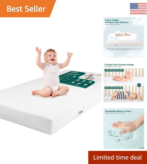 Memory Foam Crib Mattress - Waterproof Cover - Safe & Comfortable - 52" x 27