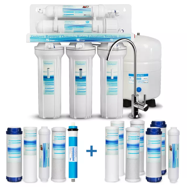 Geekpure 5 Stage Reverse Osmosis Water Filter System wtih 7 Free Filters -75 GPD