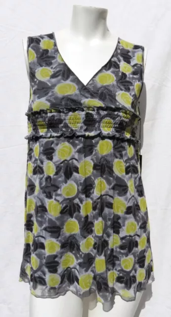 NEW $120 BCBG MAX AZRIA Grey Lemon Drop Nylon Mesh Knit Long Empire Tank Top S