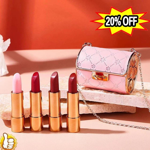"Set 4 pz rossetti velluto opaco con custodia catena glamour""."