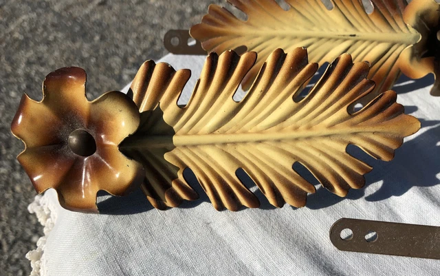 Antique Art Deco Brown Enameled Flower Metal Curtain Drapery Tie Back Hook Set/4 2