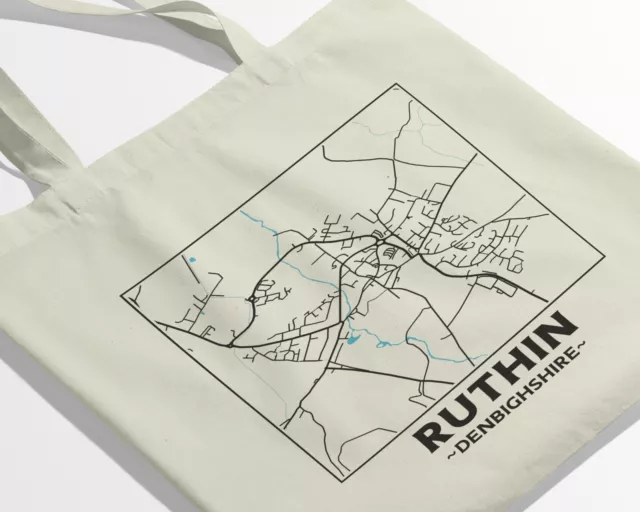 Ruthin, Denbighshire, Wales Town Map Cotton Shopper Tote Bag 3