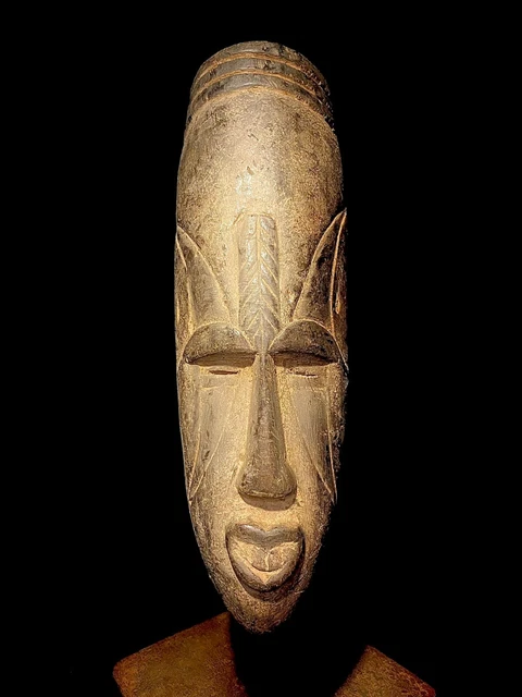 African Tribal Face Mask Wood Hand Carved Wall Ngil Society Large Gabon  2071