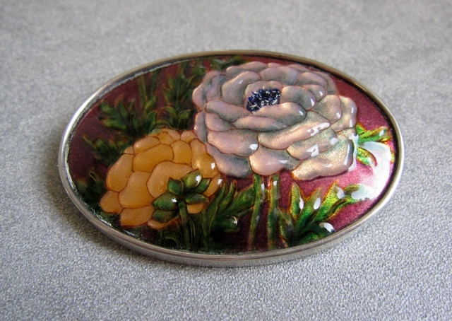 Magnifique Broche Art Déco En Argent Massif Et émaux De Limoges Signée Bétourné