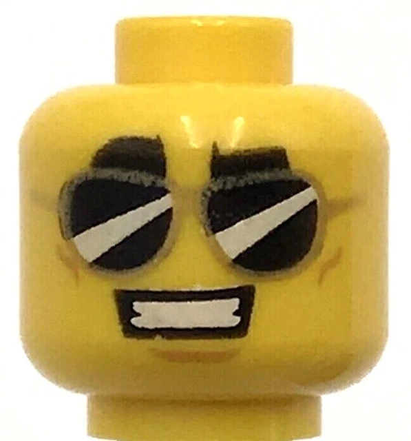 Lego Yellow Minifigure Head Dual Sided Thick Black Eyebrows Black Sunglasses