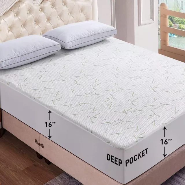 Waterproof Bamboo Mattress Protector Hypoallergenic Breathable Fitted Bed Covers 3