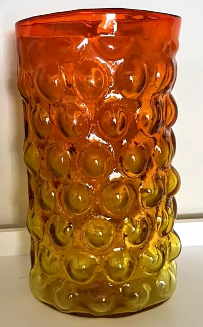 Vintage Blenko Amberina Bubble Glass Vase 10 " Tall Tangerine Orange Yellow