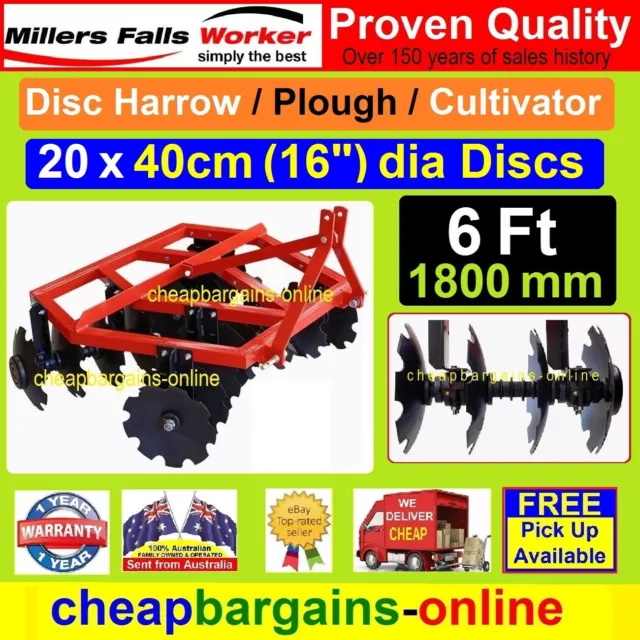 6ft DISC HARROW 180 cm DISC PLOUGH DISC CULTIVATOR TRACTOR CAT 2 3 POINT LINKAGE