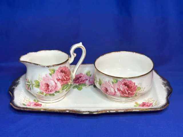 Royal Albert china American Beauty rose pattern sugar and creamer with tray